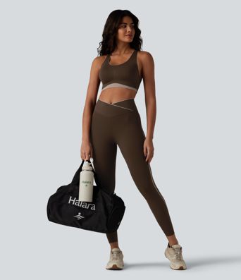 Low Support U Neck Built-in Bra Racerback Color Block Workout Sports Bra