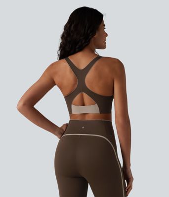 Low Support U Neck Built-in Bra Racerback Color Block Workout Sports Bra