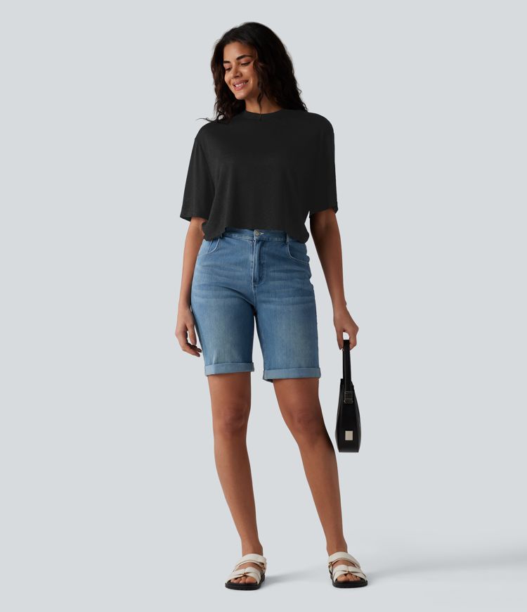 Round Neck Short Sleeve Casual Top