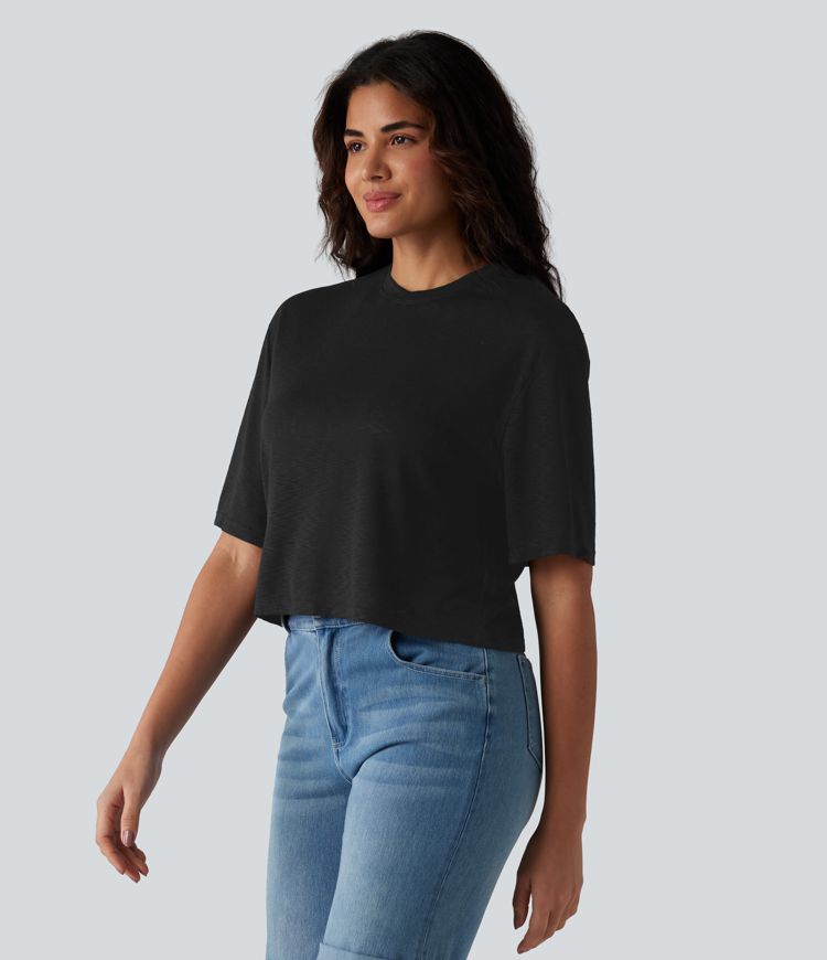Round Neck Short Sleeve Casual Top