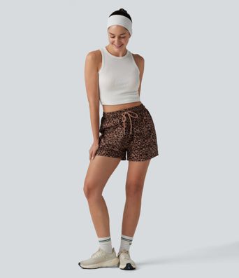 Short cargo ample taille haute imprimé léopard avec cordon de serrage et poches