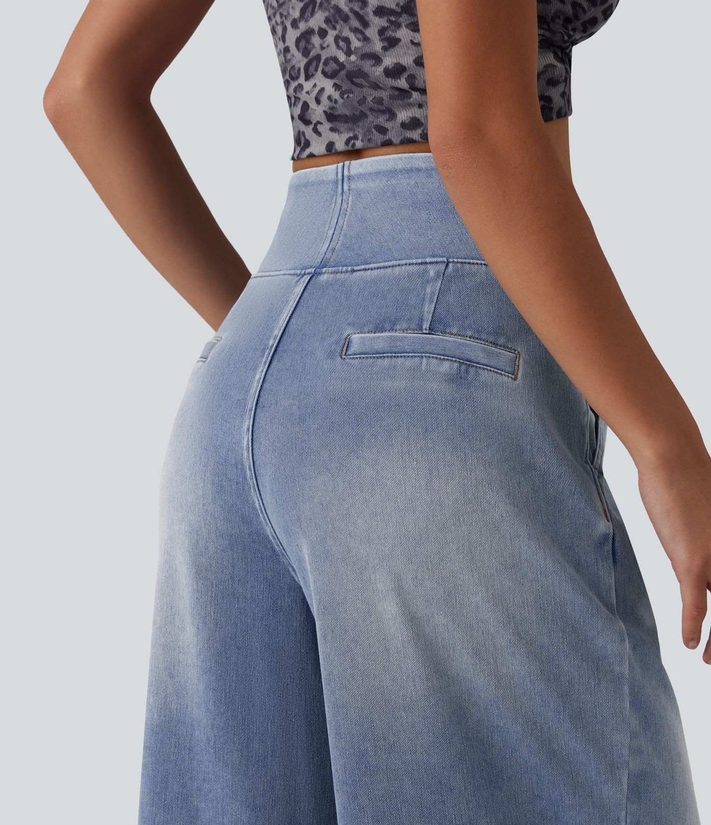 Halara Flex™ High Waisted Wide Leg Washed Casual Jeans with Pockets