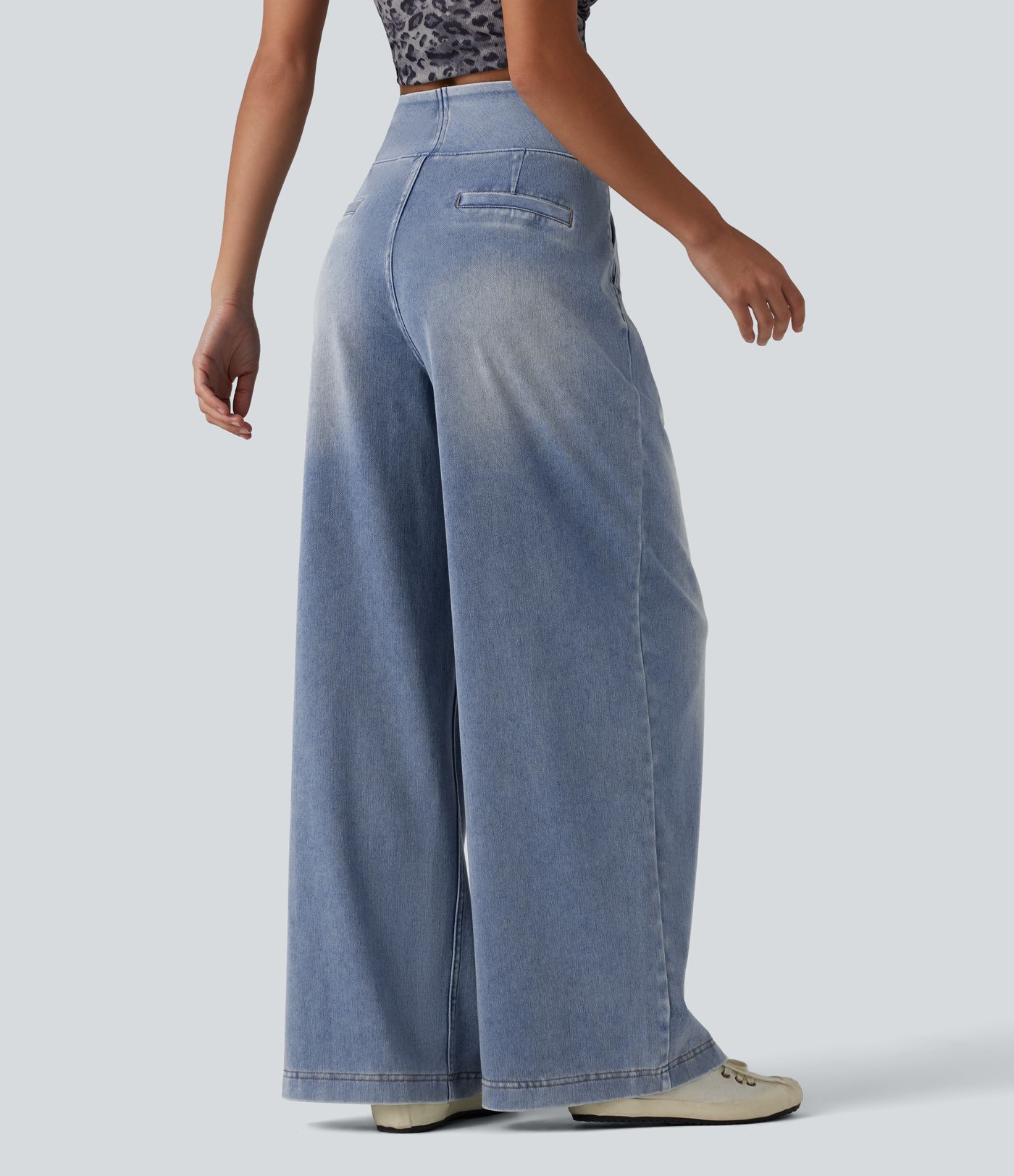 Halara Flex™ High Waisted Wide Leg Washed Casual Jeans with Pockets
