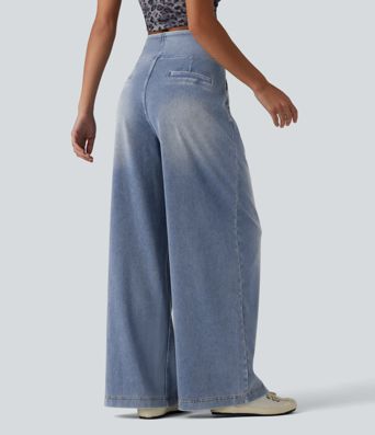Halara Flex™ High Waisted Wide Leg Washed Casual Jeans with Pockets