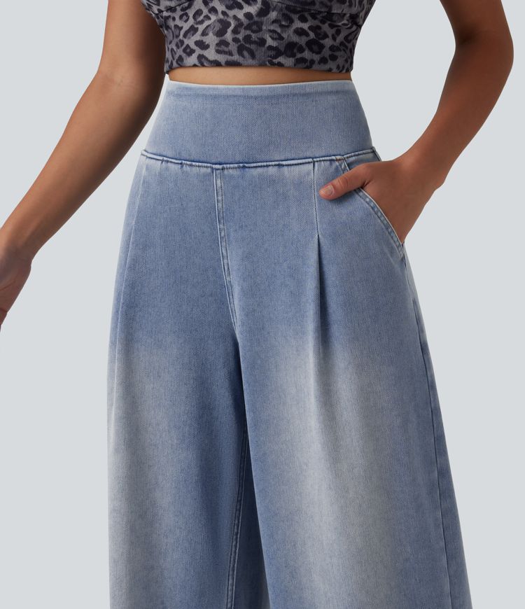 Halara Flex™ High Waisted Wide Leg Washed Casual Jeans with Pockets
