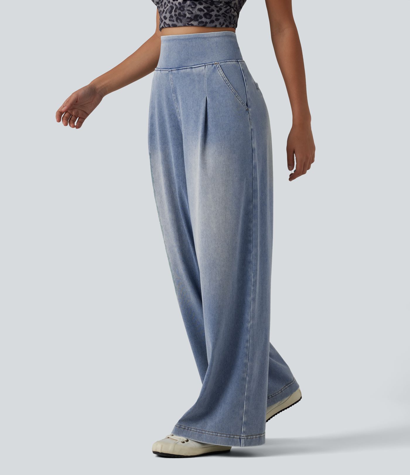 Halara Flex™ High Waisted Wide Leg Washed Casual Jeans with Pockets