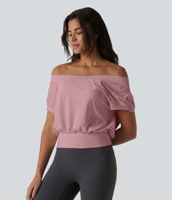 Off Shoulder Short Sleeve Oversize Cool Touch Quick Dry Yoga Sports Top Off Shoulder Short Sleeve Oversize Cool Touch Quick Dry Yoga Sports Top
