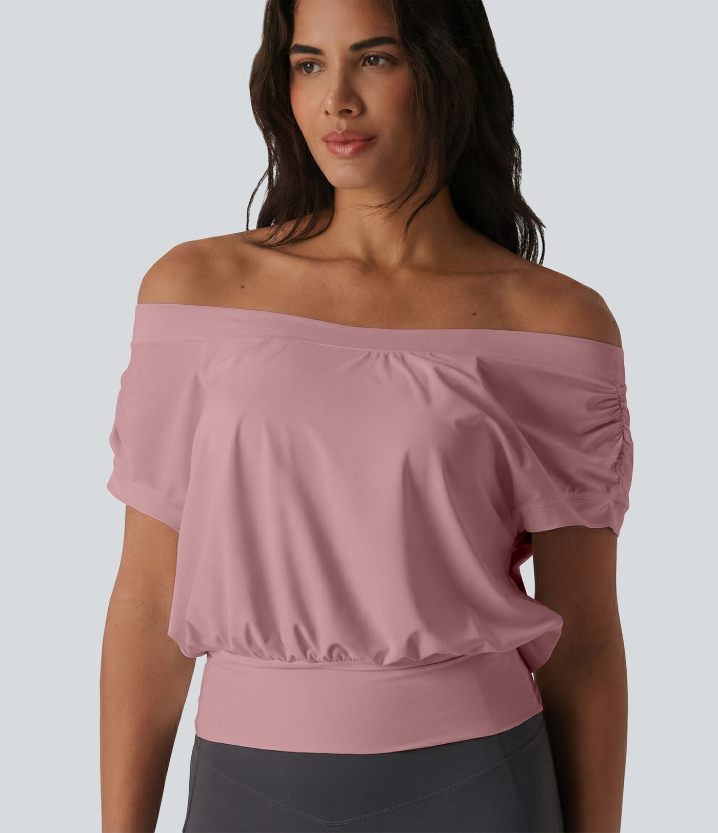 Off Shoulder Short Sleeve Oversize Cool Touch Quick Dry Yoga Sports Top Off Shoulder Short Sleeve Oversize Cool Touch Quick Dry Yoga Sports Top