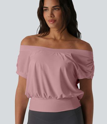Off Shoulder Short Sleeve Oversize Cool Touch Quick Dry Yoga Sports Top Off Shoulder Short Sleeve Oversize Cool Touch Quick Dry Yoga Sports Top