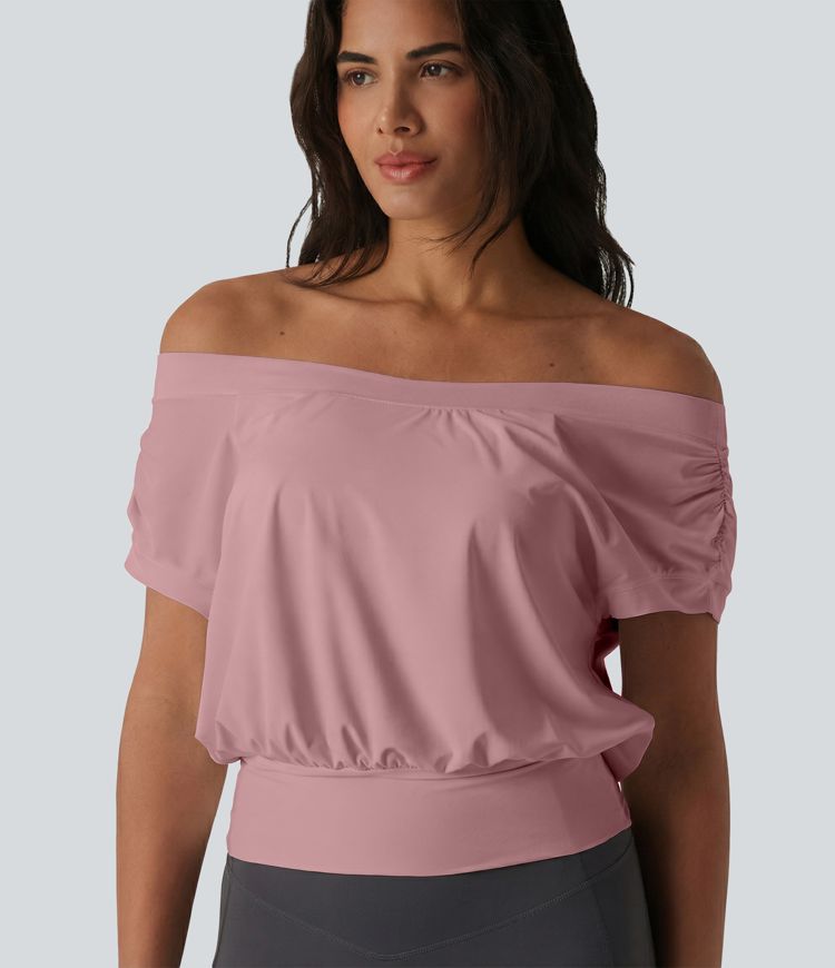 Off Shoulder Short Sleeve Oversize Cool Touch Quick Dry Yoga Sports Top Off Shoulder Short Sleeve Oversize Cool Touch Quick Dry Yoga Sports Top