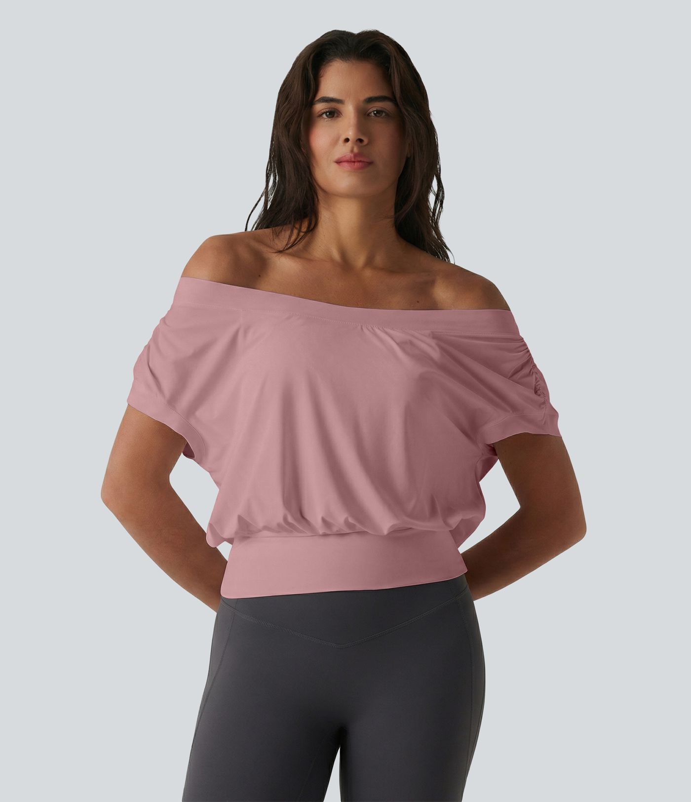 Off Shoulder Short Sleeve Oversize Cool Touch Quick Dry Yoga Sports Top Off Shoulder Short Sleeve Oversize Cool Touch Quick Dry Yoga Sports Top