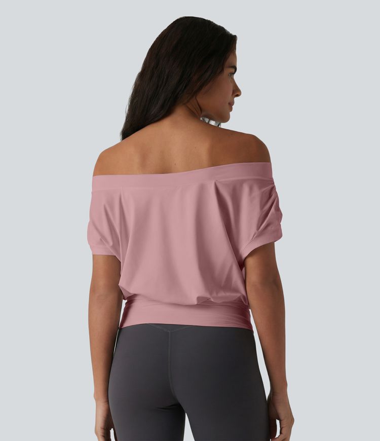Off Shoulder Short Sleeve Oversize Cool Touch Quick Dry Yoga Sports Top Off Shoulder Short Sleeve Oversize Cool Touch Quick Dry Yoga Sports Top