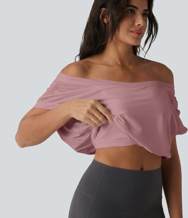 Off Shoulder Short Sleeve Oversize Cool Touch Quick Dry Yoga Sports Top Off Shoulder Short Sleeve Oversize Cool Touch Quick Dry Yoga Sports Top