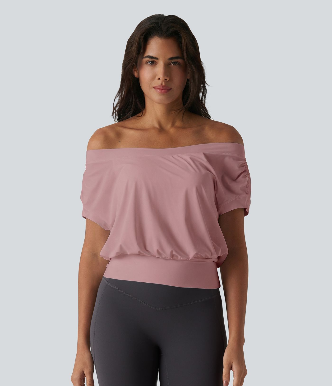 Off Shoulder Short Sleeve Oversize Cool Touch Quick Dry Yoga Sports Top Off Shoulder Short Sleeve Oversize Cool Touch Quick Dry Yoga Sports Top