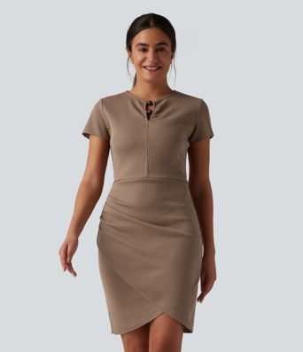 Short Sleeve Bodycon Tulip Hem Mini Casual Dress