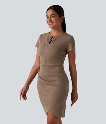 Short Sleeve Bodycon Tulip Hem Mini Casual Dress
