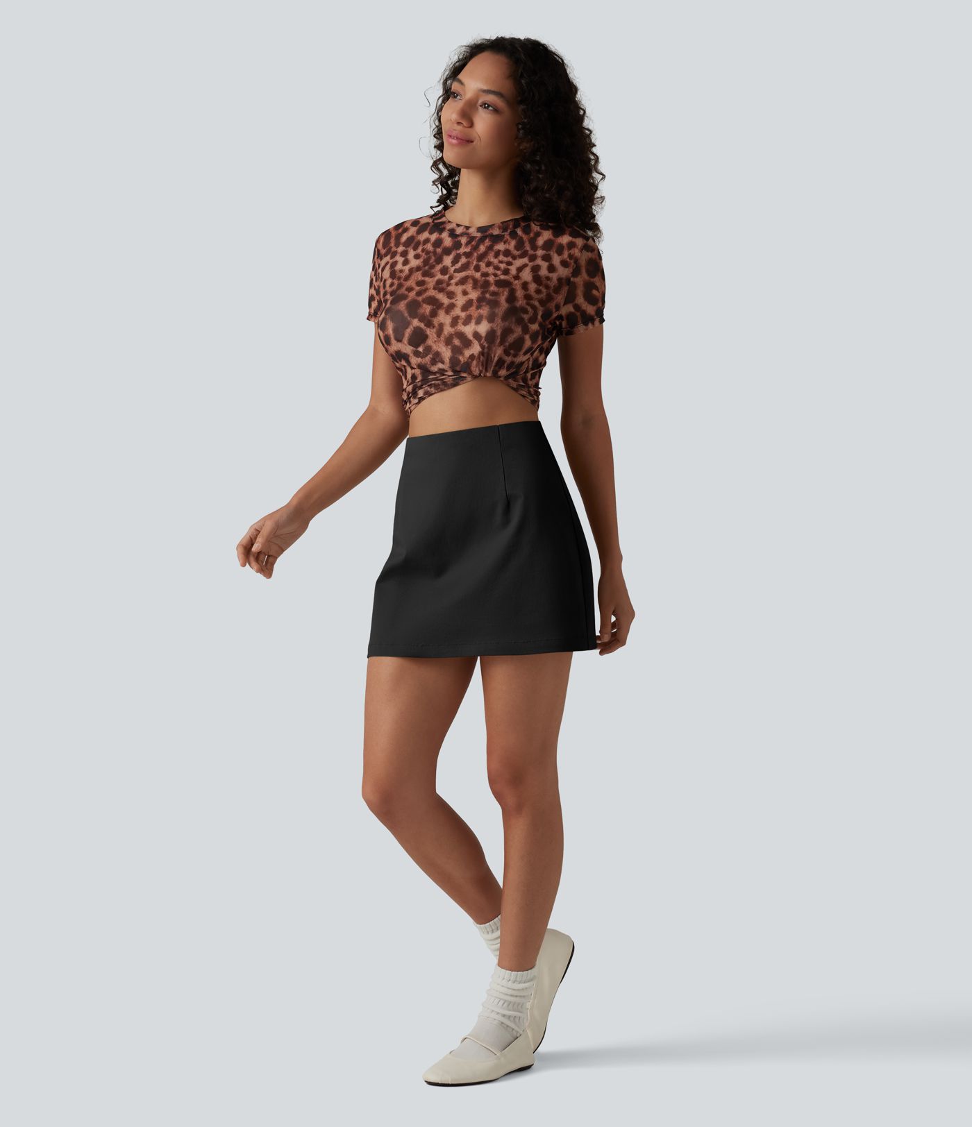 High Waisted Invisible Zipper 2-in-1 Chino Cotton Casual A-line Skirt