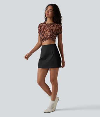 High Waisted Invisible Zipper 2-in-1 Chino Cotton Casual A-line Skirt
