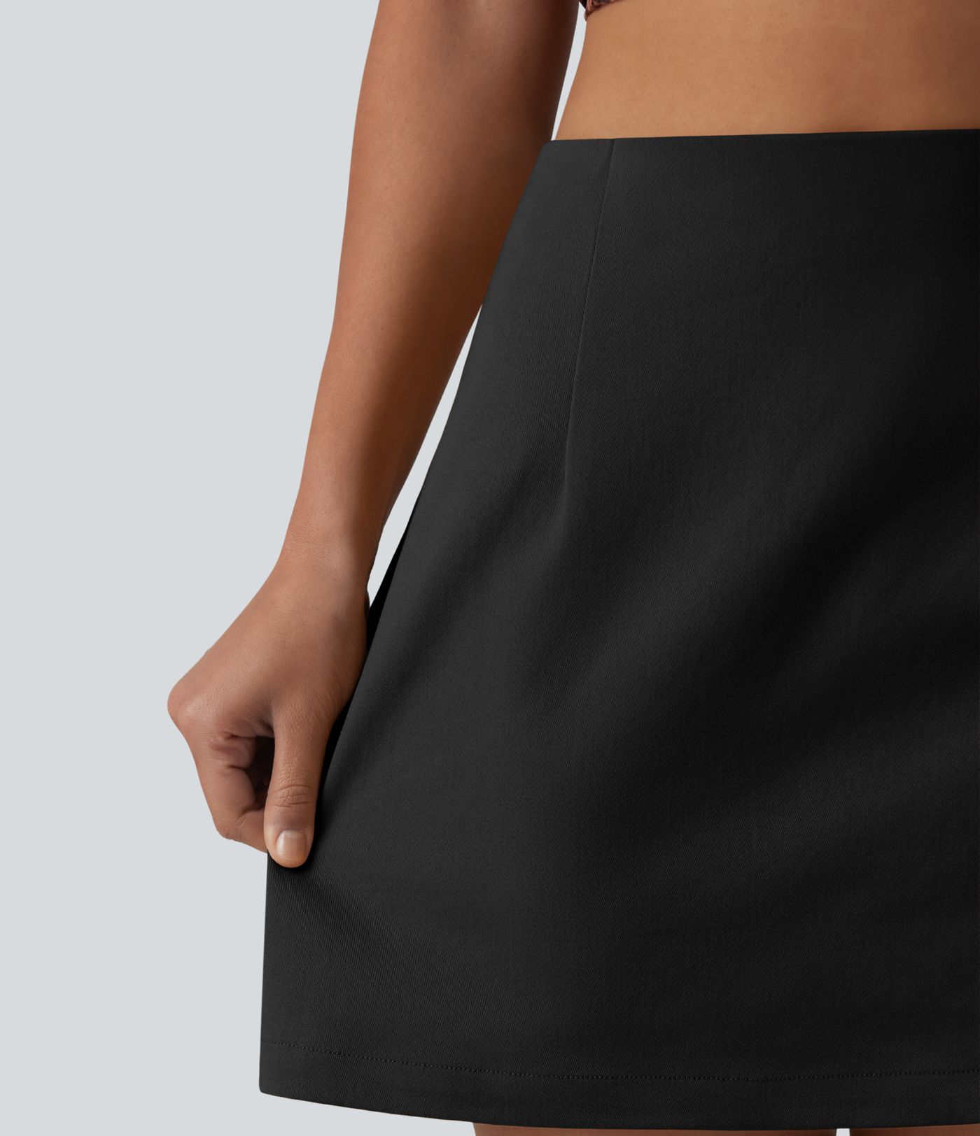 High Waisted Invisible Zipper 2-in-1 Chino Cotton Casual A-line Skirt