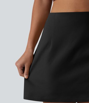 High Waisted Invisible Zipper 2-in-1 Chino Cotton Casual A-line Skirt