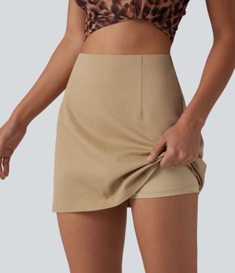 Jupe chino décontractée en coton 2 en 1 à taille haute et fermeture éclair invisible