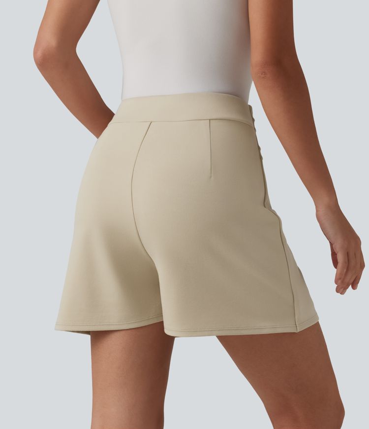 High Waisted Decorative Button Work A-line Skort