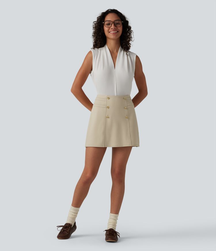 High Waisted Decorative Button Work A-line Skort