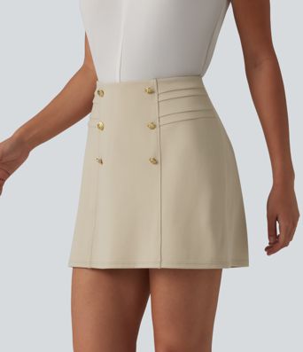 High Waisted Decorative Button Work A-line Skort