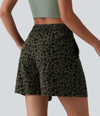 Short ample casual imprimé léopard taille mi-haute 12,5 cm avec poches