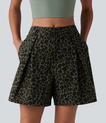 Short ample casual imprimé léopard taille mi-haute 12,5 cm avec poches