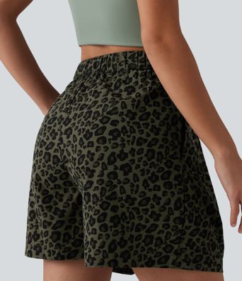 Short ample casual imprimé léopard taille mi-haute 12,5 cm avec poches