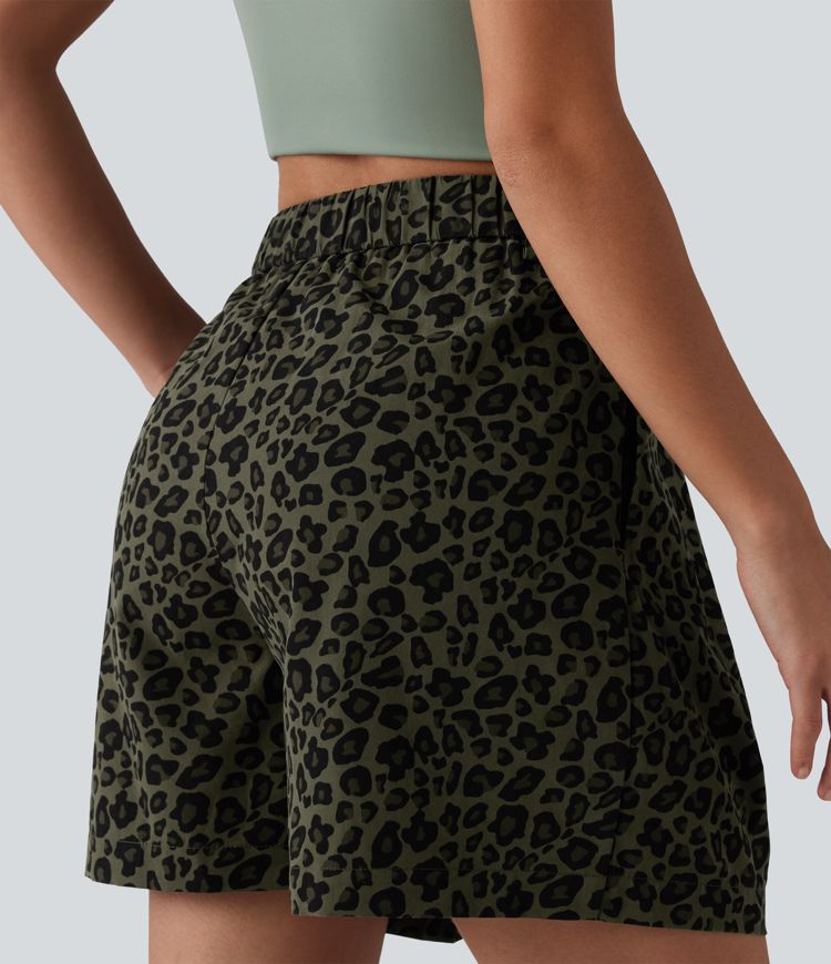 Short ample casual imprimé léopard taille mi-haute 12,5 cm avec poches