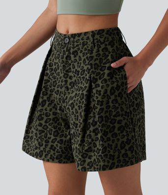 Short ample casual imprimé léopard taille mi-haute 12,5 cm avec poches