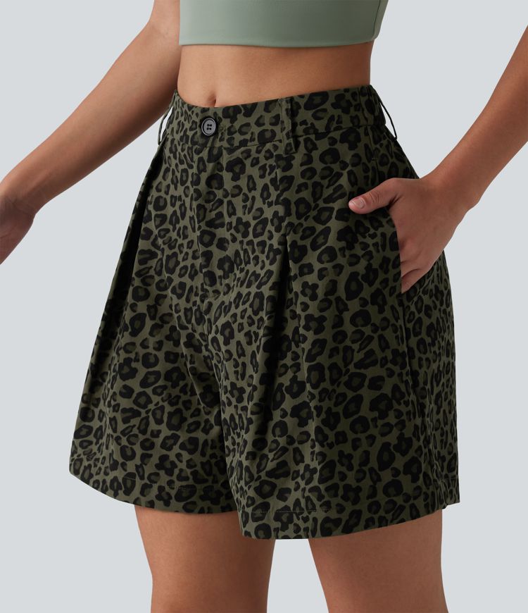 Short ample casual imprimé léopard taille mi-haute 12,5 cm avec poches