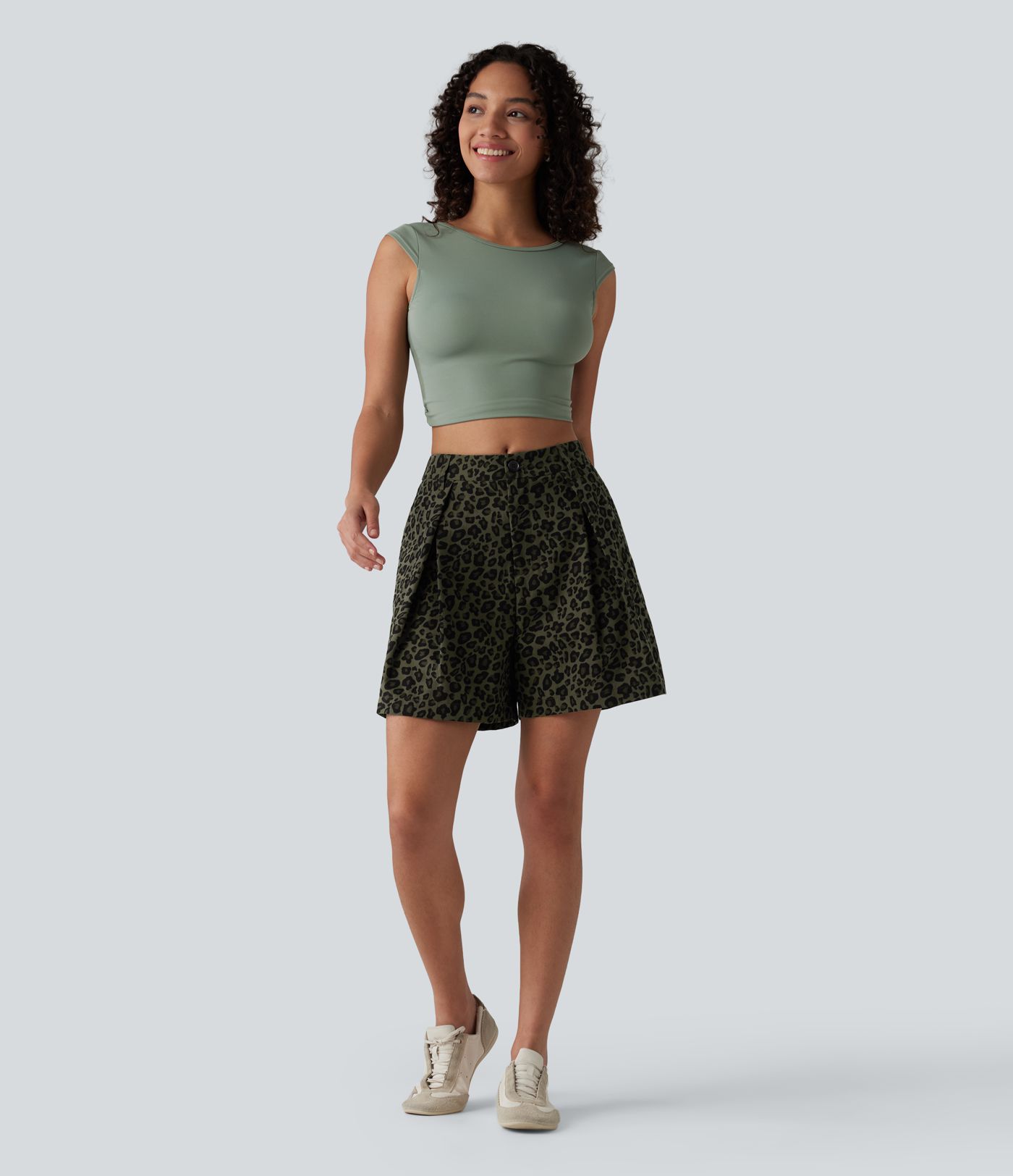 Short ample casual imprimé léopard taille mi-haute 12,5 cm avec poches