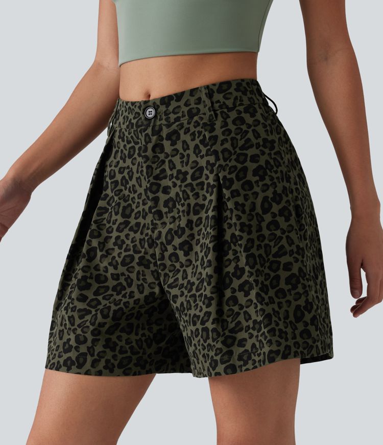 Short ample casual imprimé léopard taille mi-haute 12,5 cm avec poches