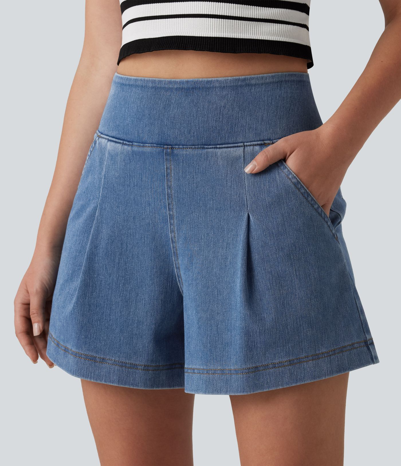 Short en jean ample Halara Flex™ taille haute décontracté avec poches