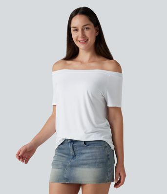 Off-Shoulder Short Sleeve Casual T-Shirt