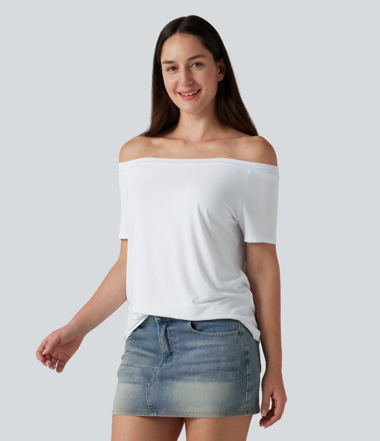Off-Shoulder Short Sleeve Casual T-Shirt