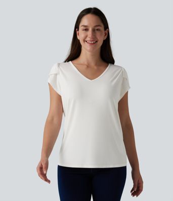 V Neck Petal Short Sleeve Casual T-Shirt