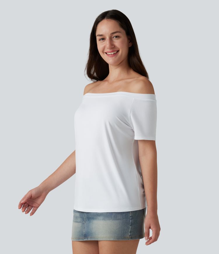 Off-Shoulder Short Sleeve Casual T-Shirt