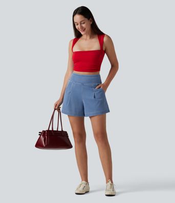 Short en jean ample Halara Flex™ taille haute décontracté avec poches