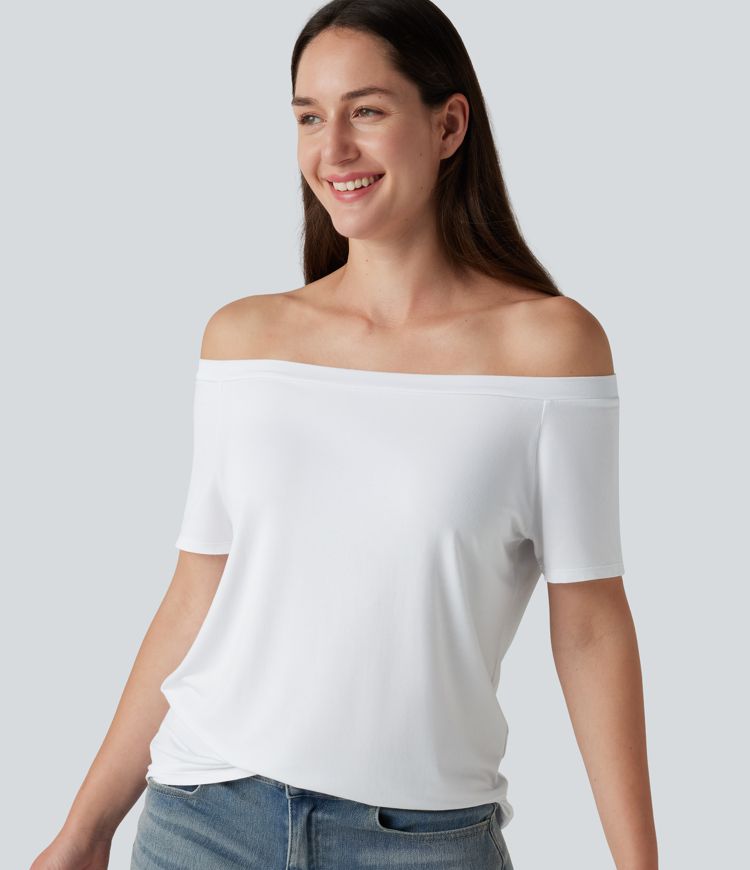 Off-Shoulder Short Sleeve Casual T-Shirt