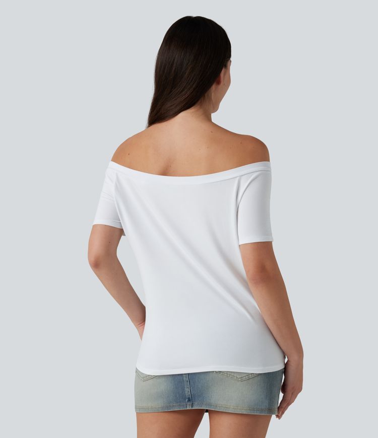 Off-Shoulder Short Sleeve Casual T-Shirt