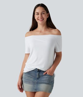 Off-Shoulder Short Sleeve Casual T-Shirt