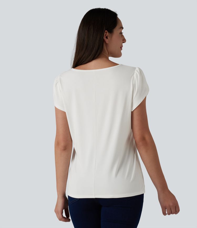 V Neck Petal Short Sleeve Casual T-Shirt