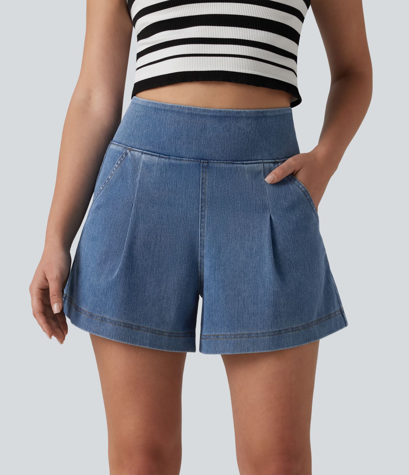 Short en jean ample Halara Flex™ taille haute décontracté avec poches