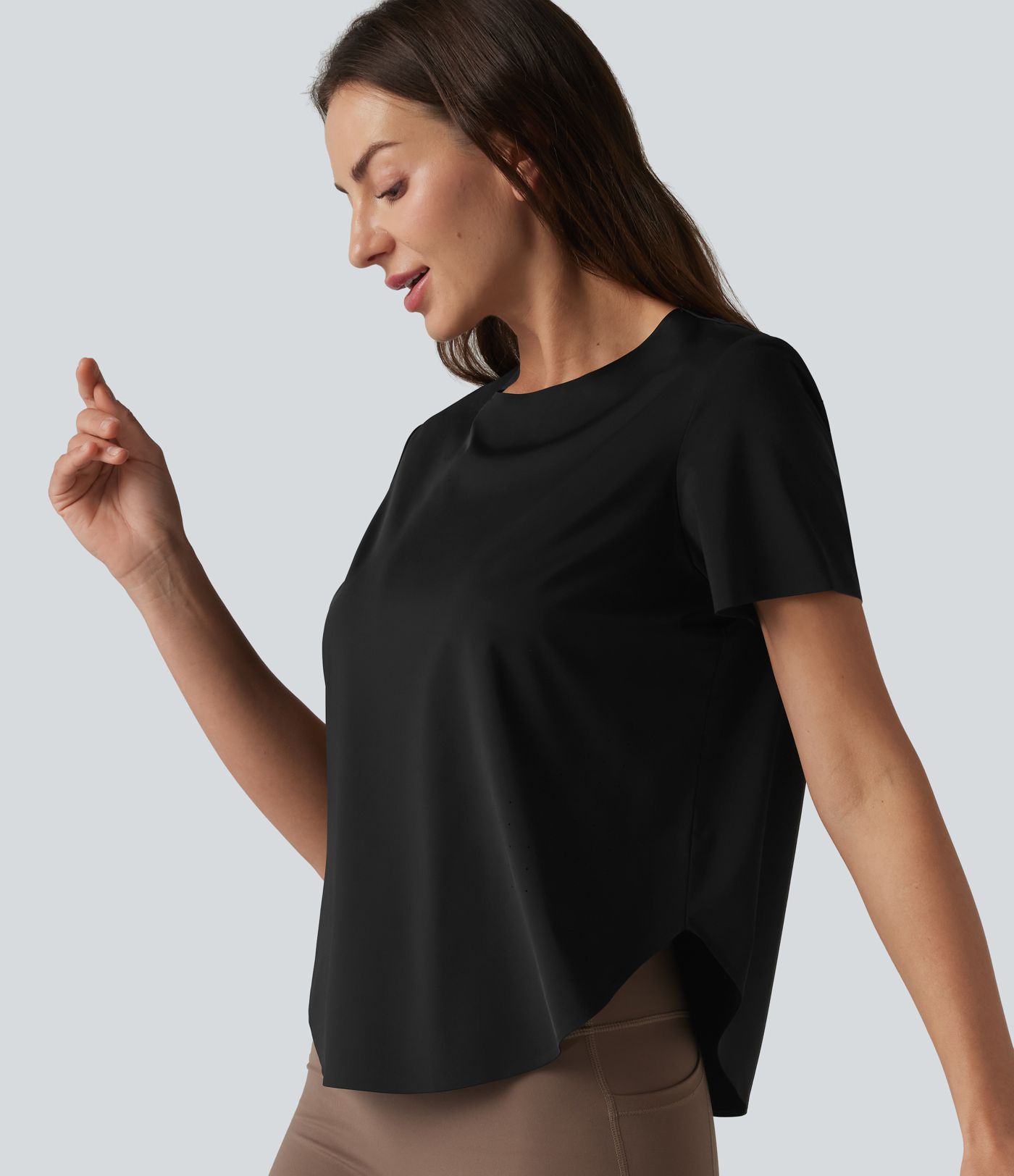 Round Neck Short Sleeve Curved Hem Breathable Mesh Hiking Sports Top Round Neck Short Sleeve Curved Hem Breathable Mesh Hiking Sports Top