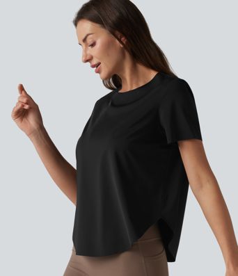 Round Neck Short Sleeve Curved Hem Breathable Mesh Hiking Sports Top Round Neck Short Sleeve Curved Hem Breathable Mesh Hiking Sports Top