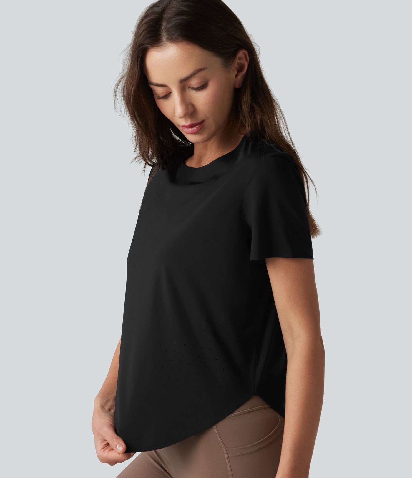 Round Neck Short Sleeve Curved Hem Breathable Mesh Hiking Sports Top Round Neck Short Sleeve Curved Hem Breathable Mesh Hiking Sports Top